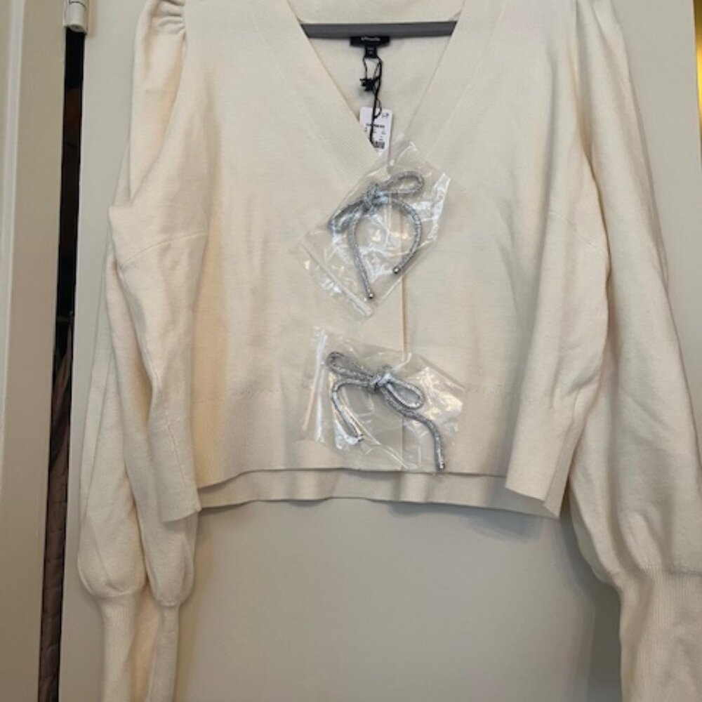 NWT Express Sparkle Bow Puff Sleeve Cardigan - Cream XL